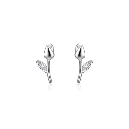 1 Pair Basic Simple Style Flower Sterling Silver Inlay Zircon Ear Studs