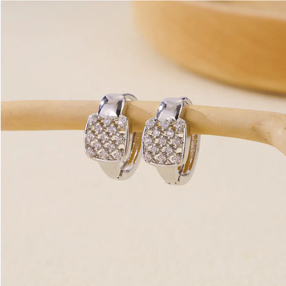 1 Pair Basic Simple Style Geometric Inlay Copper Zircon Earrings