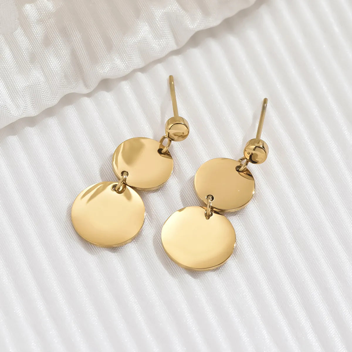 1 Pair Basic Simple Style Round Polishing Plating Stainless Steel 14k Gold Plated Drop Earrings