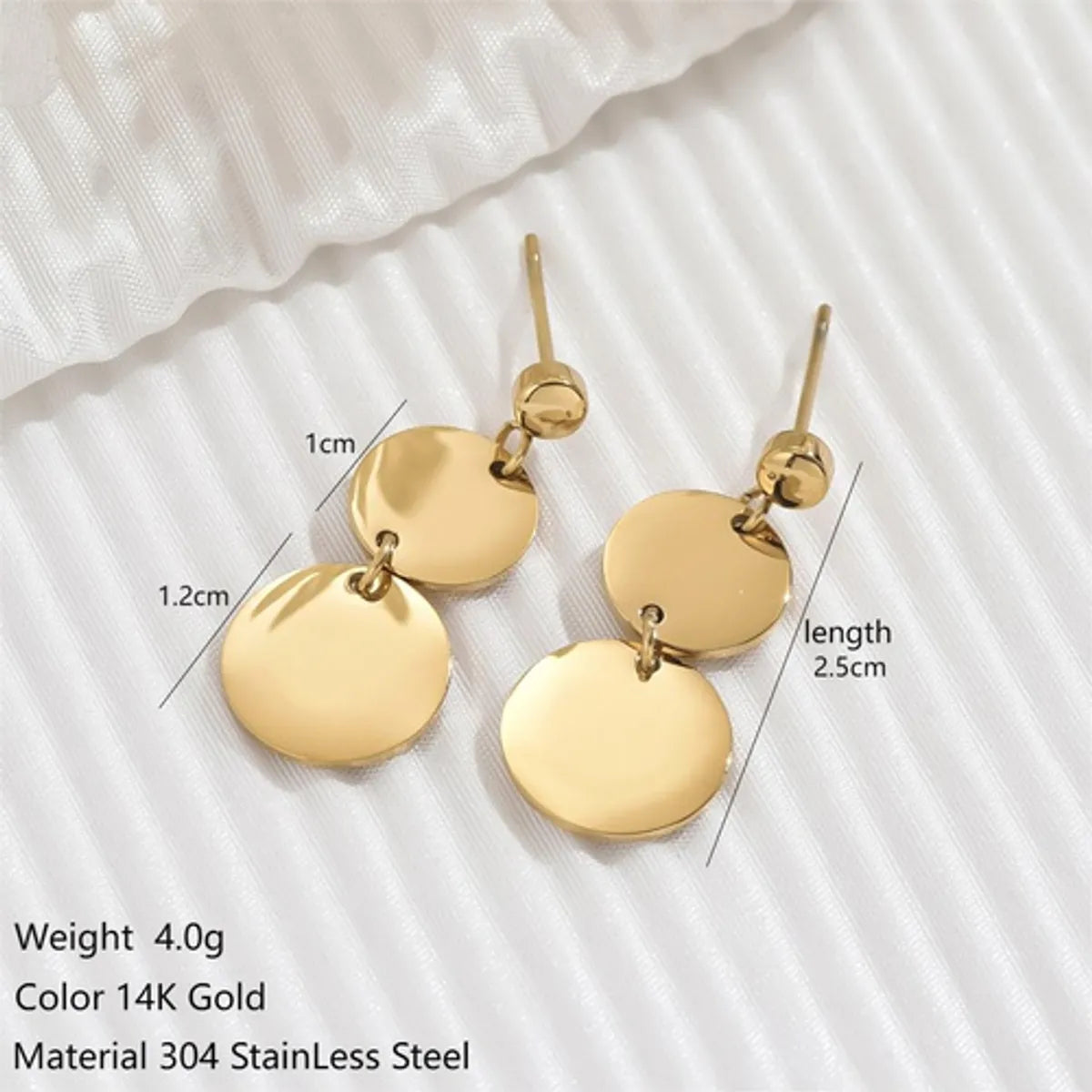 1 Pair Basic Simple Style Round Polishing Plating Stainless Steel 14k Gold Plated Drop Earrings