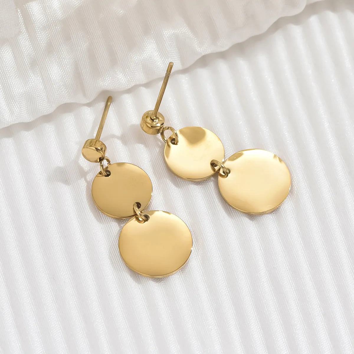 1 Pair Basic Simple Style Round Polishing Plating Stainless Steel 14k Gold Plated Drop Earrings