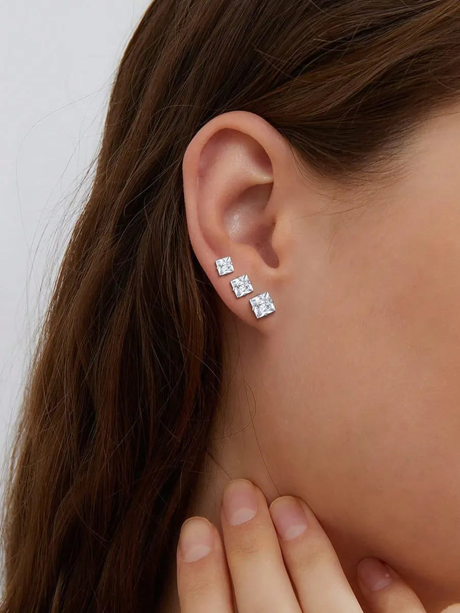 1 Pair Basic Simple Style Solid Color Plating Inlay Stainless Steel Zircon Gold Plated Ear Studs