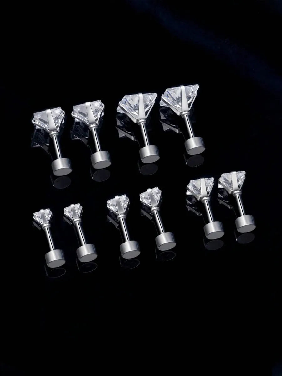 1 Pair Basic Simple Style Solid Color Plating Inlay Stainless Steel Zircon Gold Plated Ear Studs