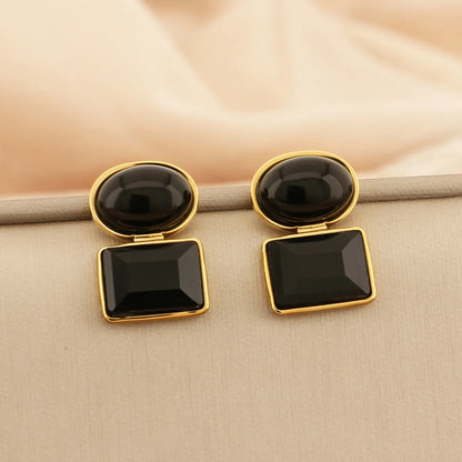 1 Pair Basic Square Oval Plating Titanium Steel Drop Earrings