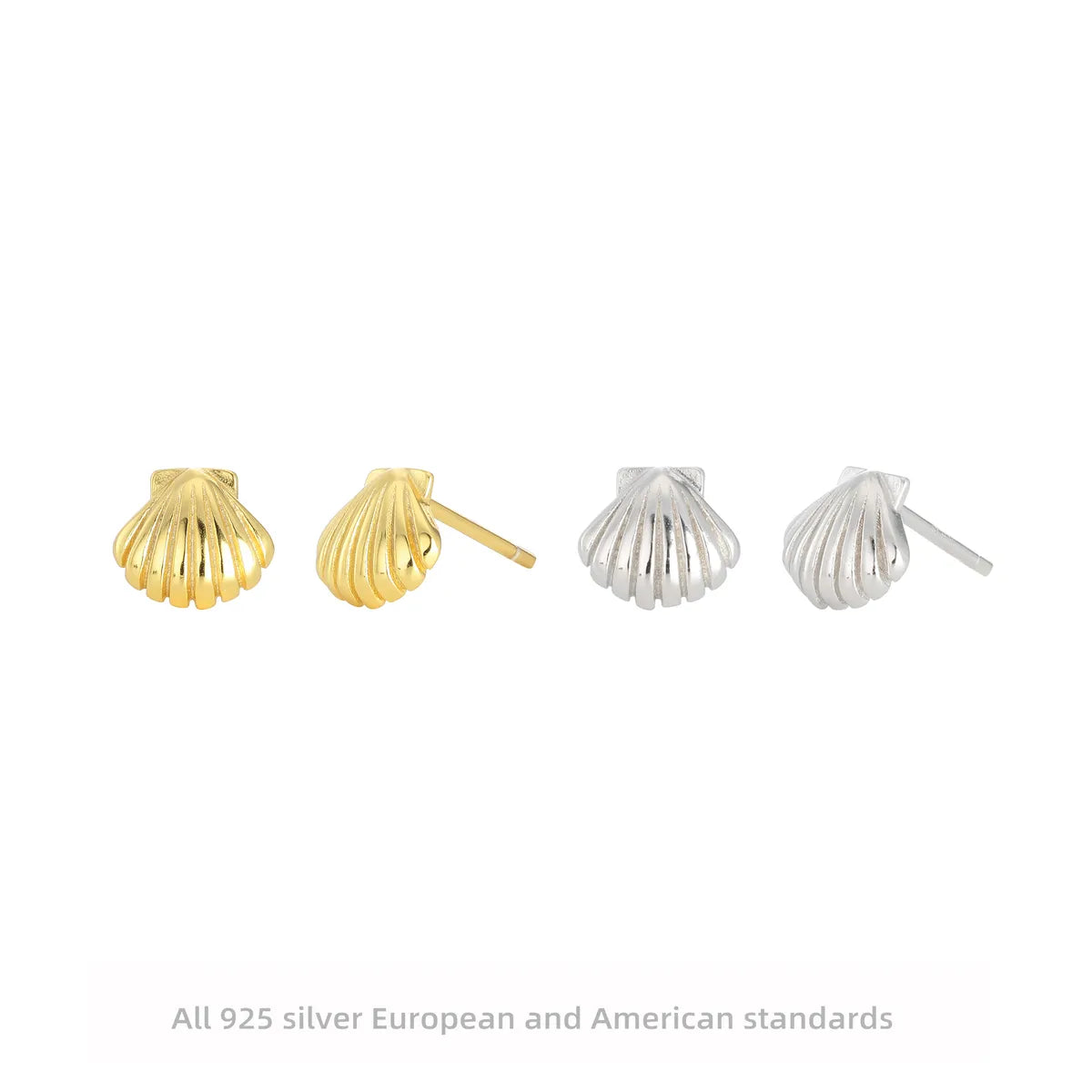 1 Pair Basic Streetwear Scallop Sterling Silver Plating Ear Studs