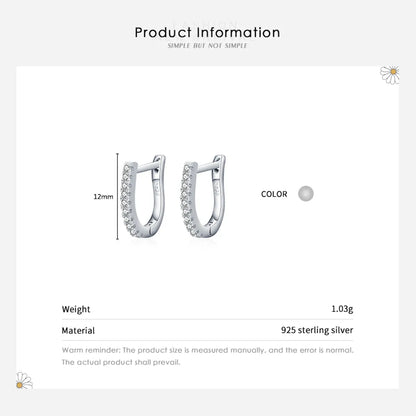 1 Pair Basic U Shape Sterling Silver Plating Inlay Zircon Rhodium Plated Earrings