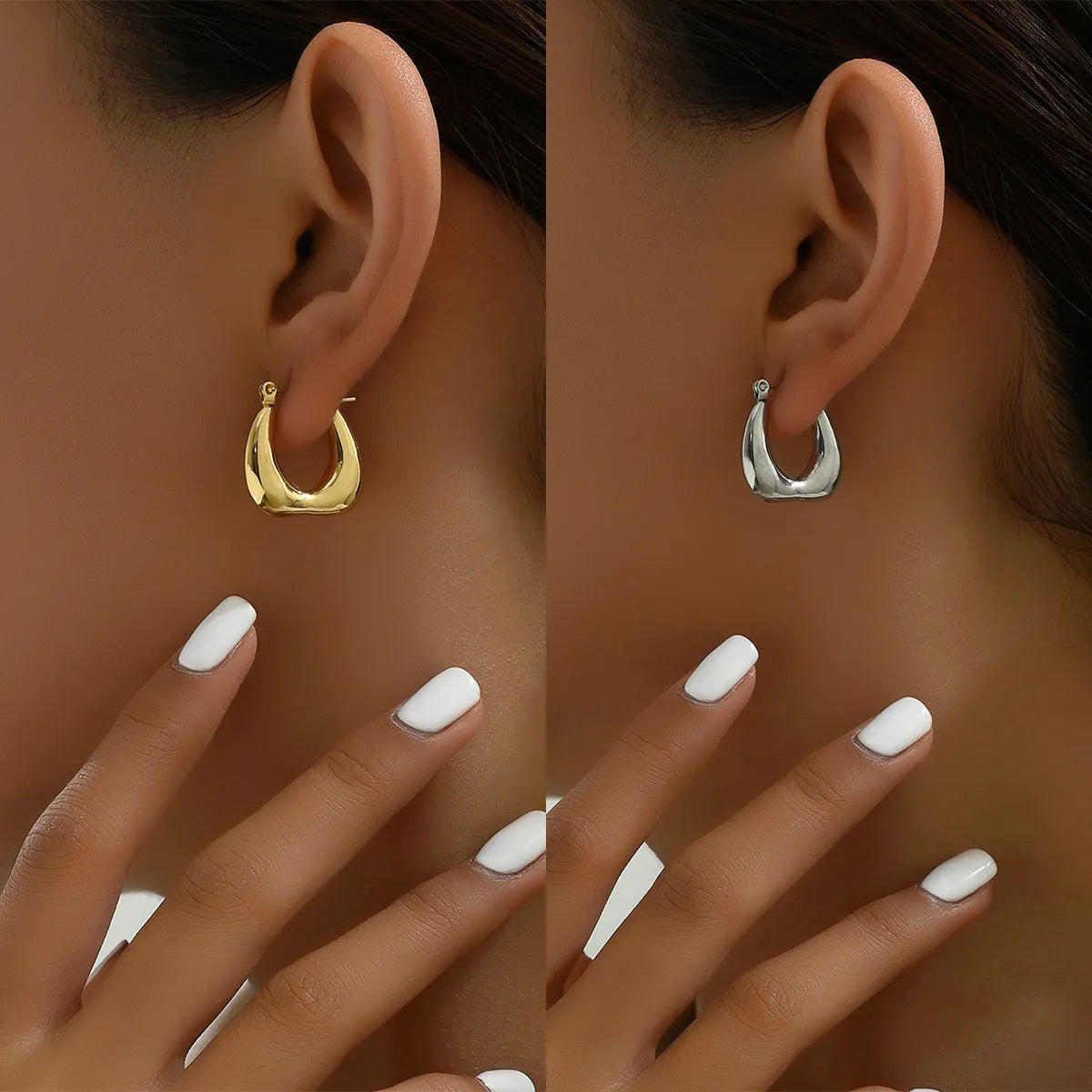 1 Pair Basic Vintage Style U Shape Plating Stainless Steel 18k Gold Plated White Gold Plated Hoop Earrings