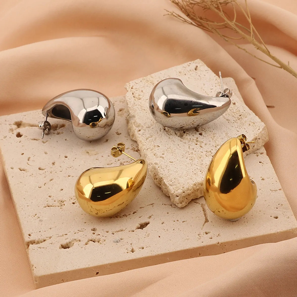 1 Pair Basic Water Droplets Plating Titanium Steel Gold Plated Ear Studs