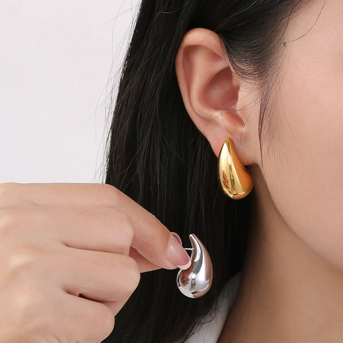 1 Pair Basic Water Droplets Stainless Steel 18K Gold Plated Ear Studs