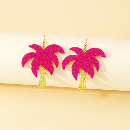 1 Pair Beach Coconut Tree Patchwork Arylic Drop Earrings