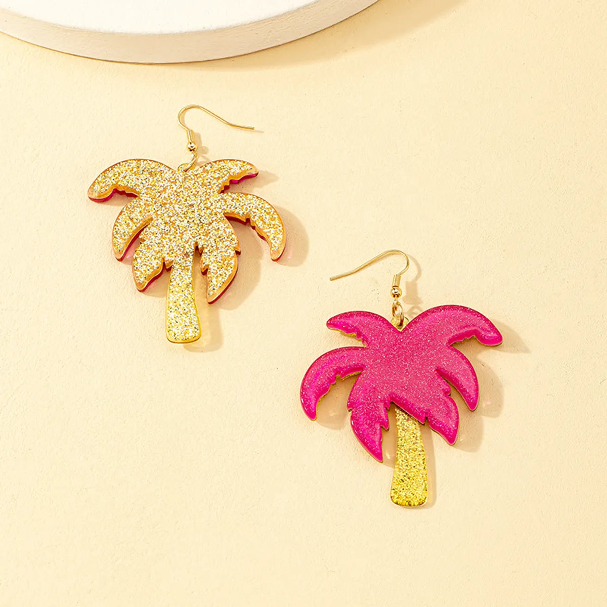 1 Pair Beach Coconut Tree Patchwork Arylic Drop Earrings