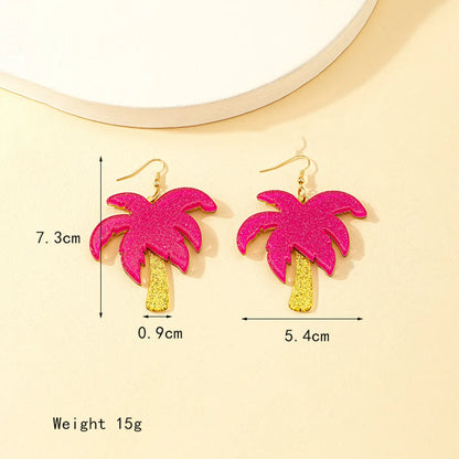 1 Pair Beach Coconut Tree Patchwork Arylic Drop Earrings