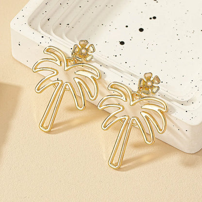 1 Pair Beach Coconut Tree Plating Inlay Alloy Artificial Pearls Gold Plated Drop Earrings