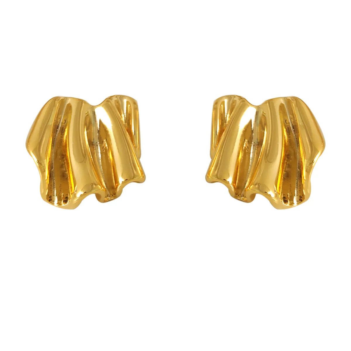 1 Pair Beach Commute Solid Color Frill Copper 18K Gold Plated Ear Studs