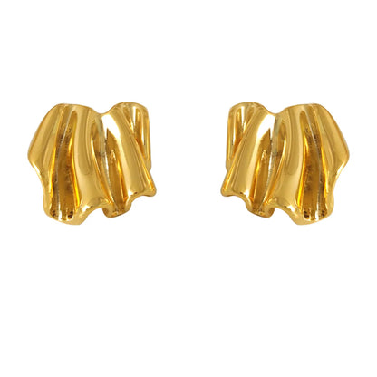 1 Pair Beach Commute Solid Color Frill Copper 18K Gold Plated Ear Studs