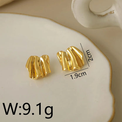 1 Pair Beach Commute Solid Color Frill Copper 18K Gold Plated Ear Studs