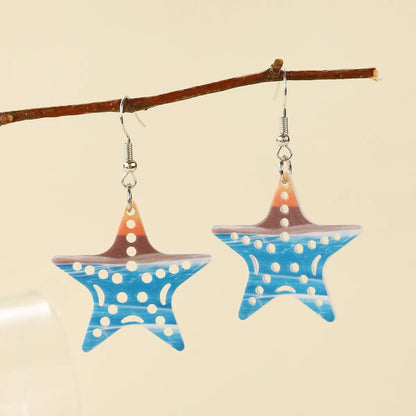 1 Pair Beach Simple Style Starfish Hippocampus Shell Hollow Out Arylic Drop Earrings