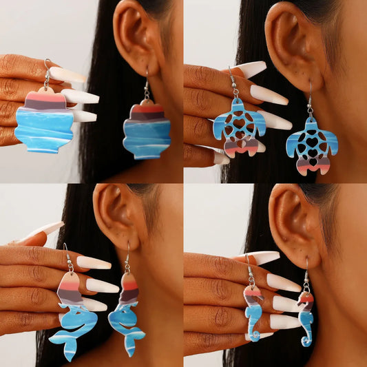 1 Pair Beach Simple Style Starfish Hippocampus Shell Hollow Out Arylic Drop Earrings