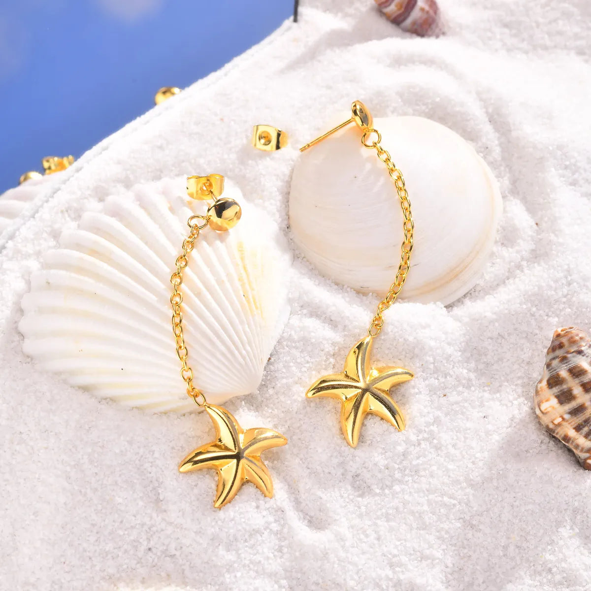 1 Pair Beach Simple Style Starfish Plating 201 Stainless Steel 18K Gold Plated Drop Earrings