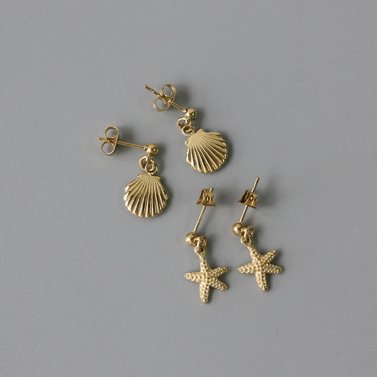 1 Pair Beach Simple Style Starfish Shell Plating Titanium Steel 14k Gold Plated Drop Earrings