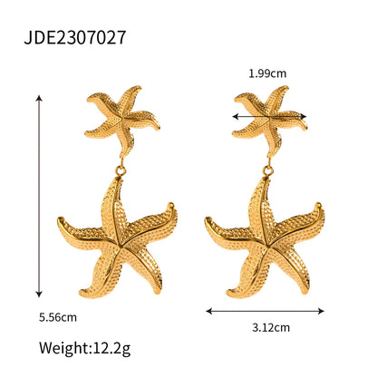 1 Pair Beach Starfish Plating 304 Stainless Steel 18K Gold Plated Drop Earrings