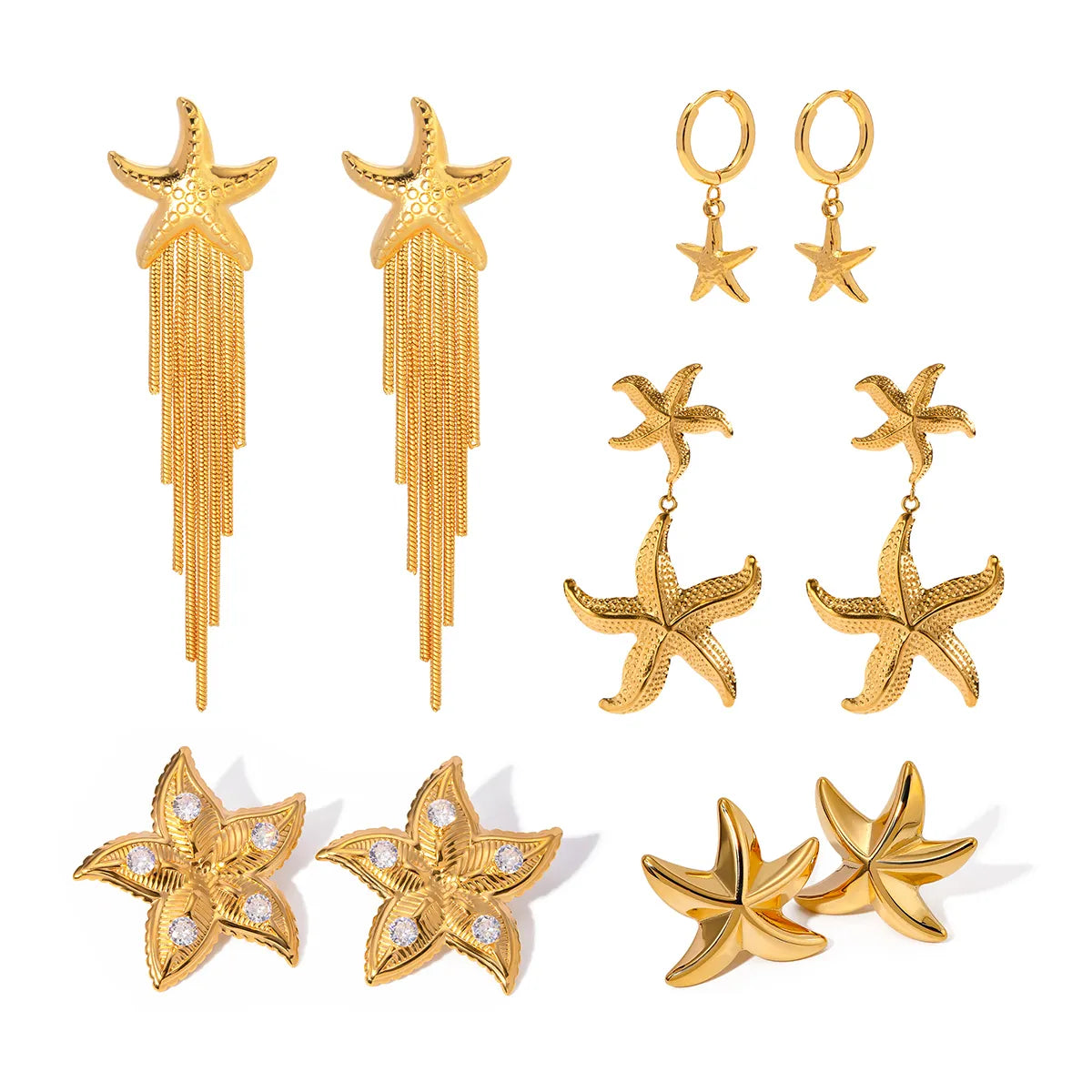 1 Pair Beach Starfish Plating 304 Stainless Steel 18K Gold Plated Drop Earrings