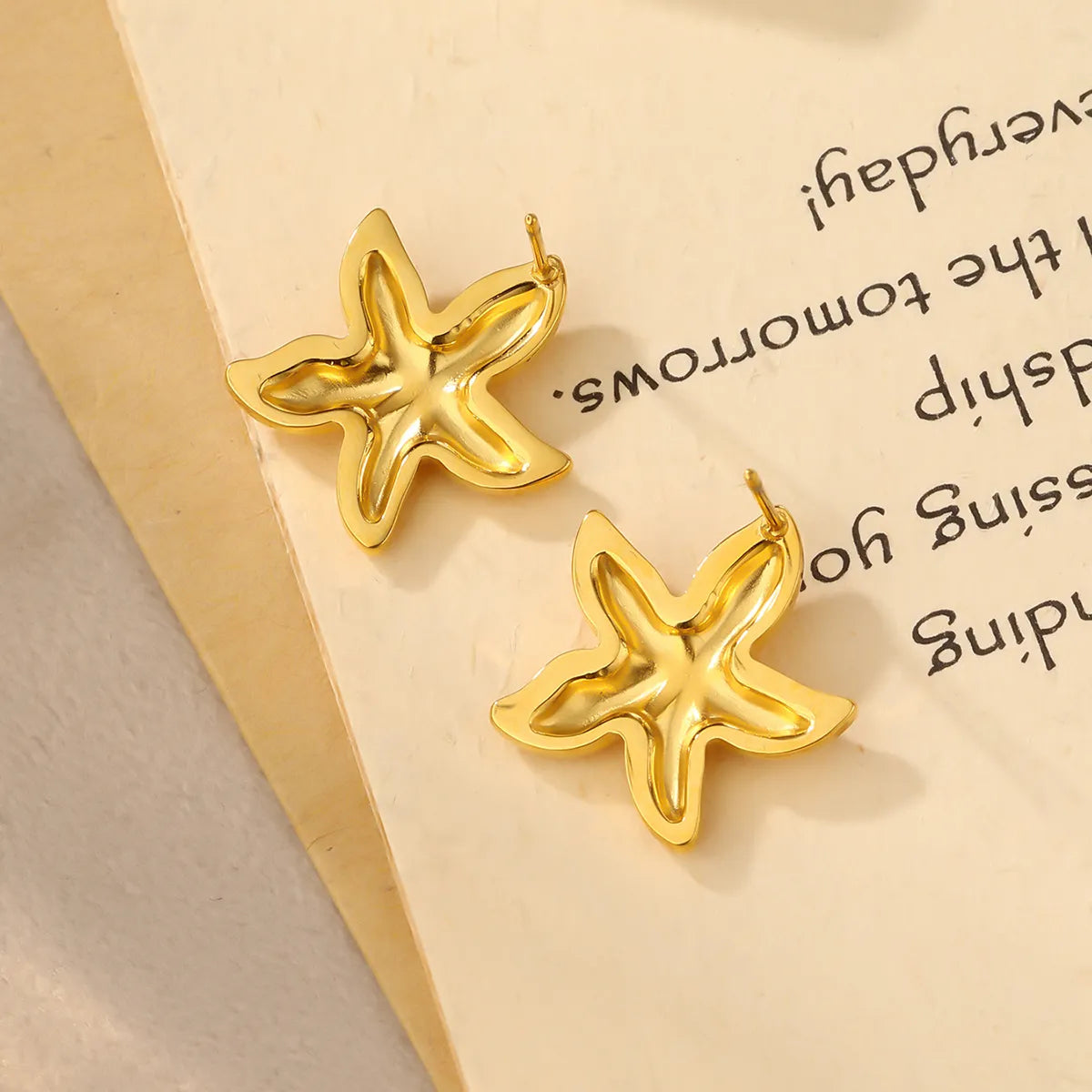 1 Pair Beach Starfish Plating 304 Stainless Steel 18K Gold Plated Ear Studs