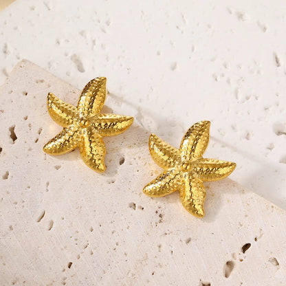 1 Pair Beach Starfish Plating 304 Stainless Steel 18K Gold Plated Ear Studs