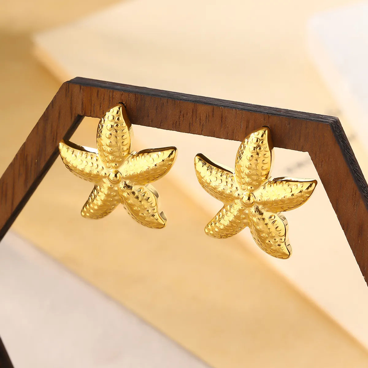 1 Pair Beach Starfish Plating 304 Stainless Steel 18K Gold Plated Ear Studs