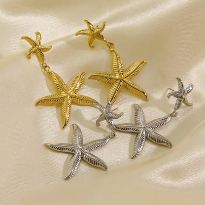 1 Pair Beach Starfish Plating Stainless Steel 14k Gold Plated Drop Earrings