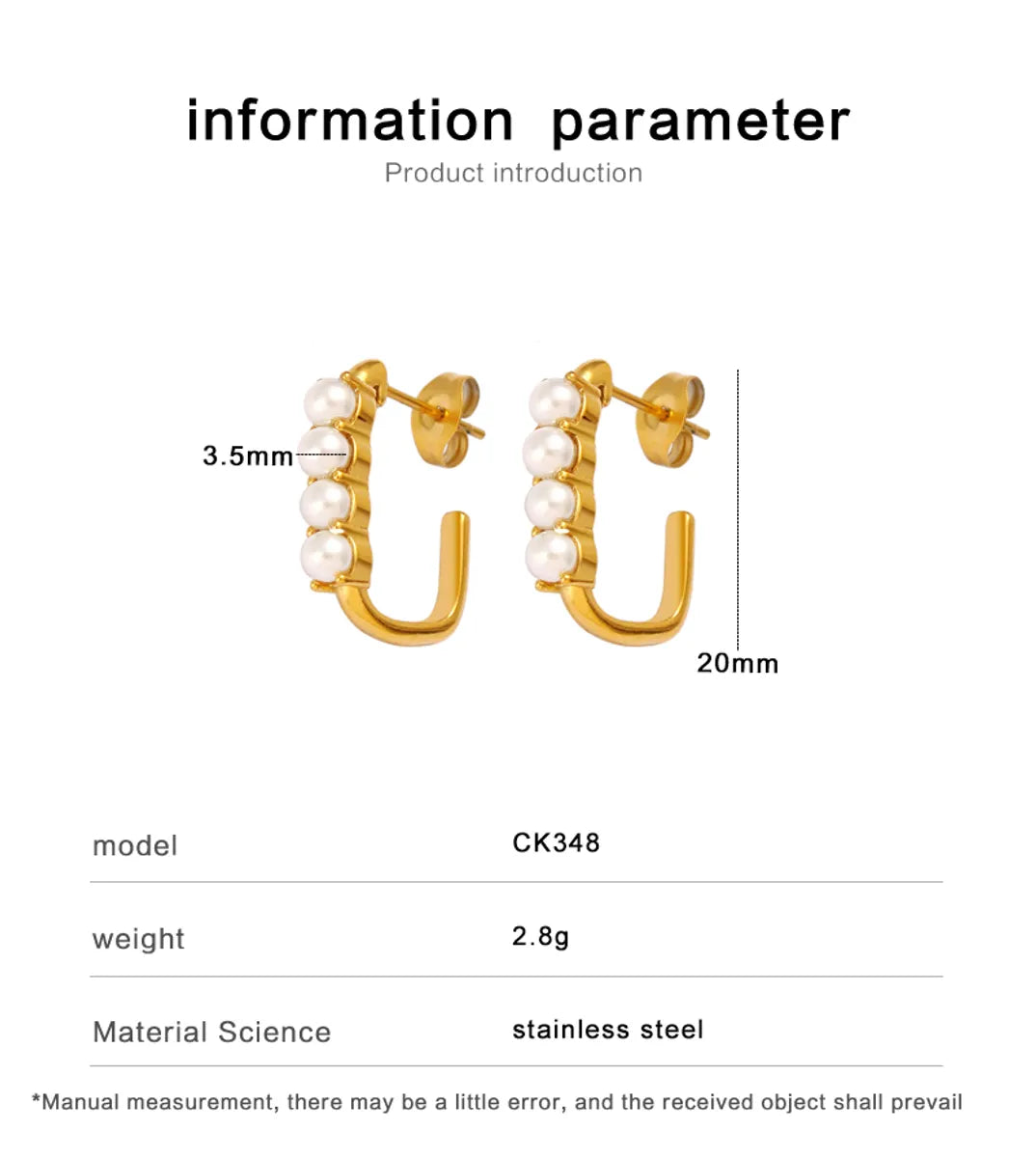 1 Pair Beach Sweet C Shape Inlay 304 Stainless Steel 316 Stainless Steel  Glass Pearl 18K Gold Plated Ear Studs