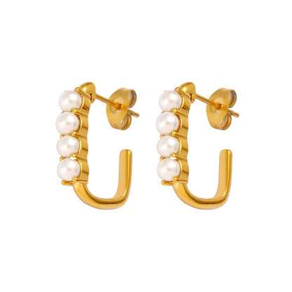 1 Pair Beach Sweet C Shape Inlay 304 Stainless Steel 316 Stainless Steel  Glass Pearl 18K Gold Plated Ear Studs