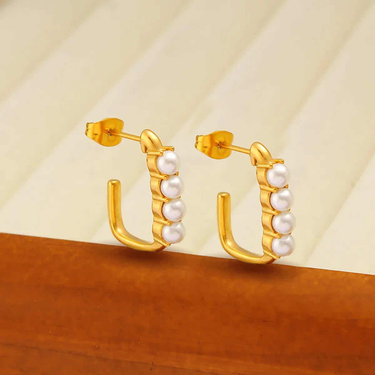 1 Pair Beach Sweet C Shape Inlay 304 Stainless Steel 316 Stainless Steel  Glass Pearl 18K Gold Plated Ear Studs