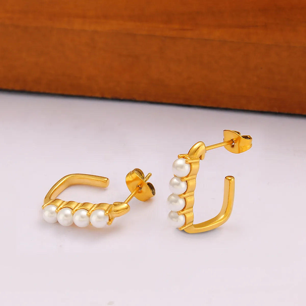 1 Pair Beach Sweet C Shape Inlay 304 Stainless Steel 316 Stainless Steel  Glass Pearl 18K Gold Plated Ear Studs