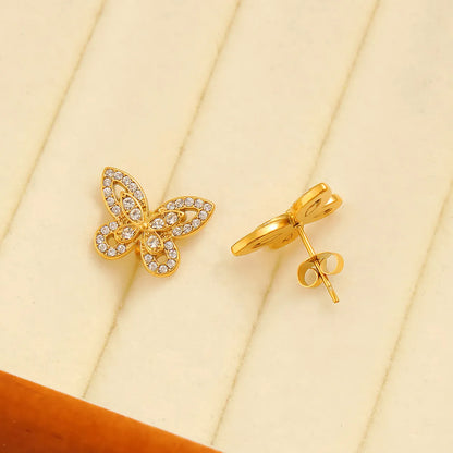 1 Pair Beach Sweet Classic Style Butterfly Inlay 304 Stainless Steel 316 Stainless Steel  Rhinestones 18K Gold Plated Ear Studs