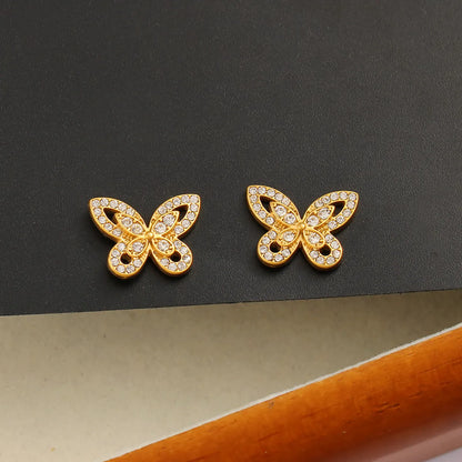 1 Pair Beach Sweet Classic Style Butterfly Inlay 304 Stainless Steel 316 Stainless Steel  Rhinestones 18K Gold Plated Ear Studs