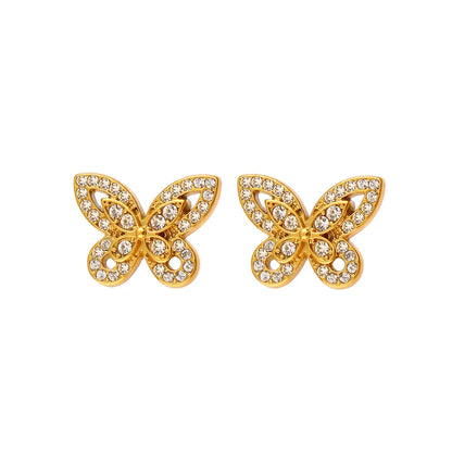 1 Pair Beach Sweet Classic Style Butterfly Inlay 304 Stainless Steel 316 Stainless Steel  Rhinestones 18K Gold Plated Ear Studs