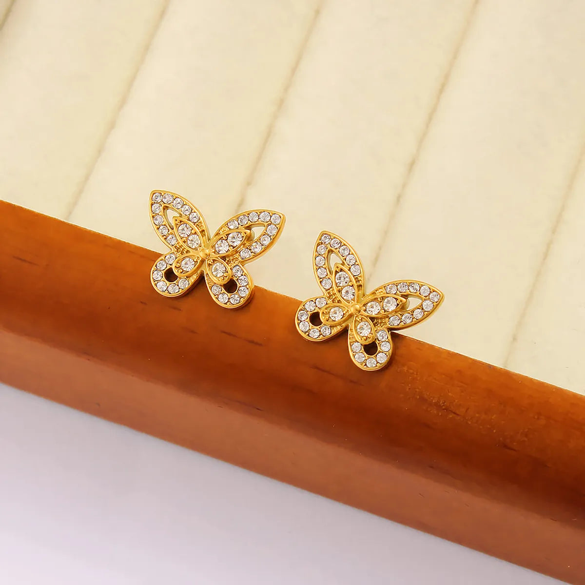 1 Pair Beach Sweet Classic Style Butterfly Inlay 304 Stainless Steel 316 Stainless Steel  Rhinestones 18K Gold Plated Ear Studs