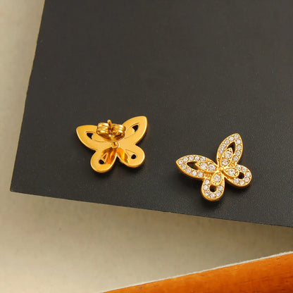 1 Pair Beach Sweet Classic Style Butterfly Inlay 304 Stainless Steel 316 Stainless Steel  Rhinestones 18K Gold Plated Ear Studs