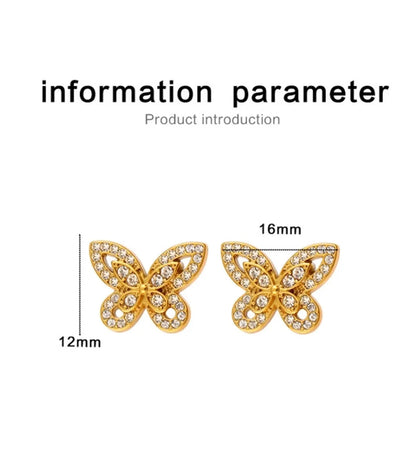 1 Pair Beach Sweet Classic Style Butterfly Inlay 304 Stainless Steel 316 Stainless Steel  Rhinestones 18K Gold Plated Ear Studs