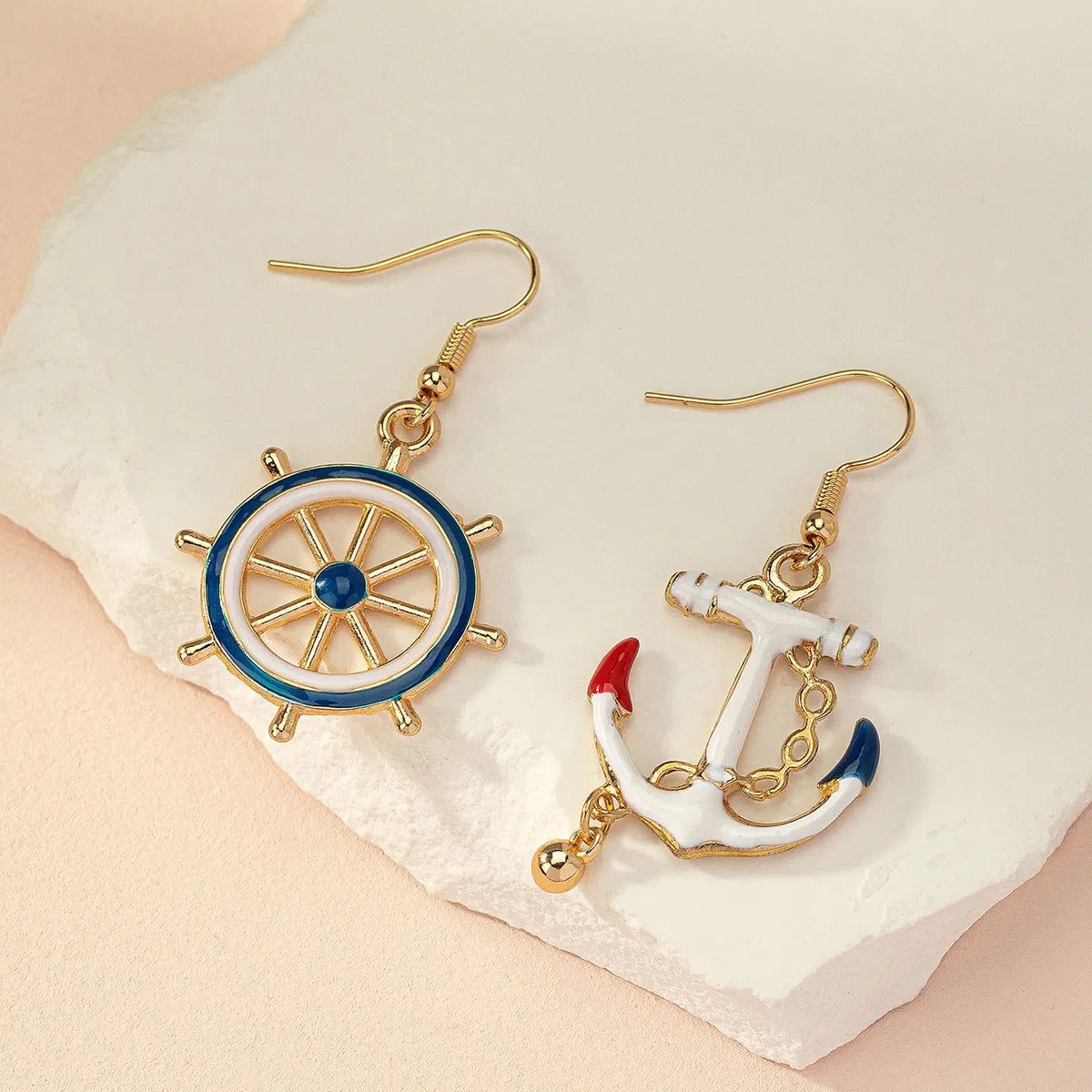 1 Pair Beach Tropical Rudder Anchor Zinc Alloy Drop Earrings