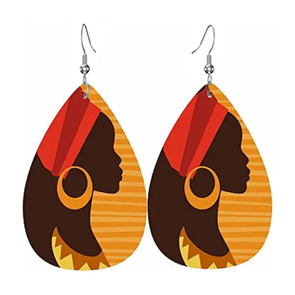 1 Pair Bohemian African Style Human Water Droplets Pu Leather Drop Earrings