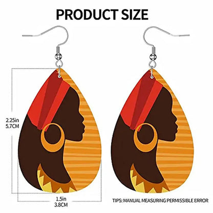 1 Pair Bohemian African Style Human Water Droplets Pu Leather Drop Earrings