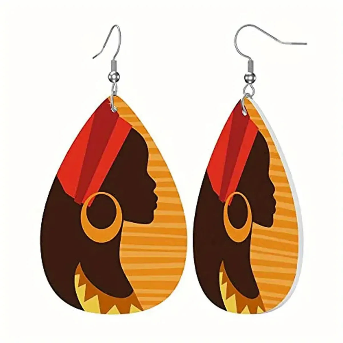 1 Pair Bohemian African Style Human Water Droplets Pu Leather Drop Earrings