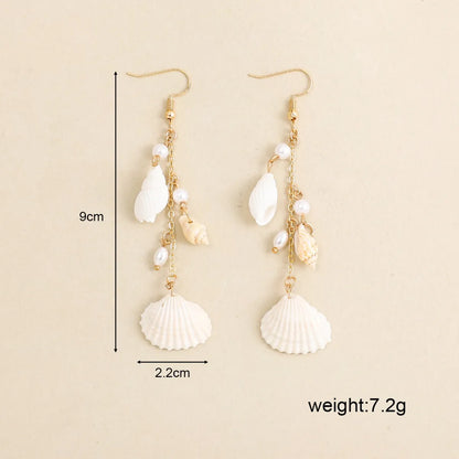 1 Pair Bohemian Beach Tropical Conch Shell Pearl Alloy Drop Earrings