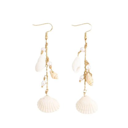 1 Pair Bohemian Beach Tropical Conch Shell Pearl Alloy Drop Earrings