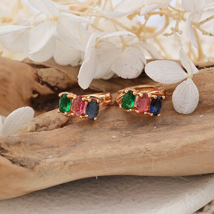 1 Pair Bohemian Classic Style Geometric Inlay Brass Zircon Hoop Earrings