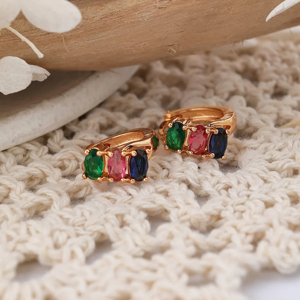 1 Pair Bohemian Classic Style Geometric Inlay Brass Zircon Hoop Earrings