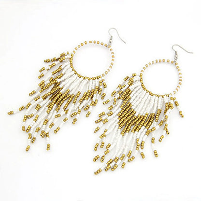 1 Pair Bohemian Classic Style Geometric Tassel Plating Alloy Seed Bead Drop Earrings