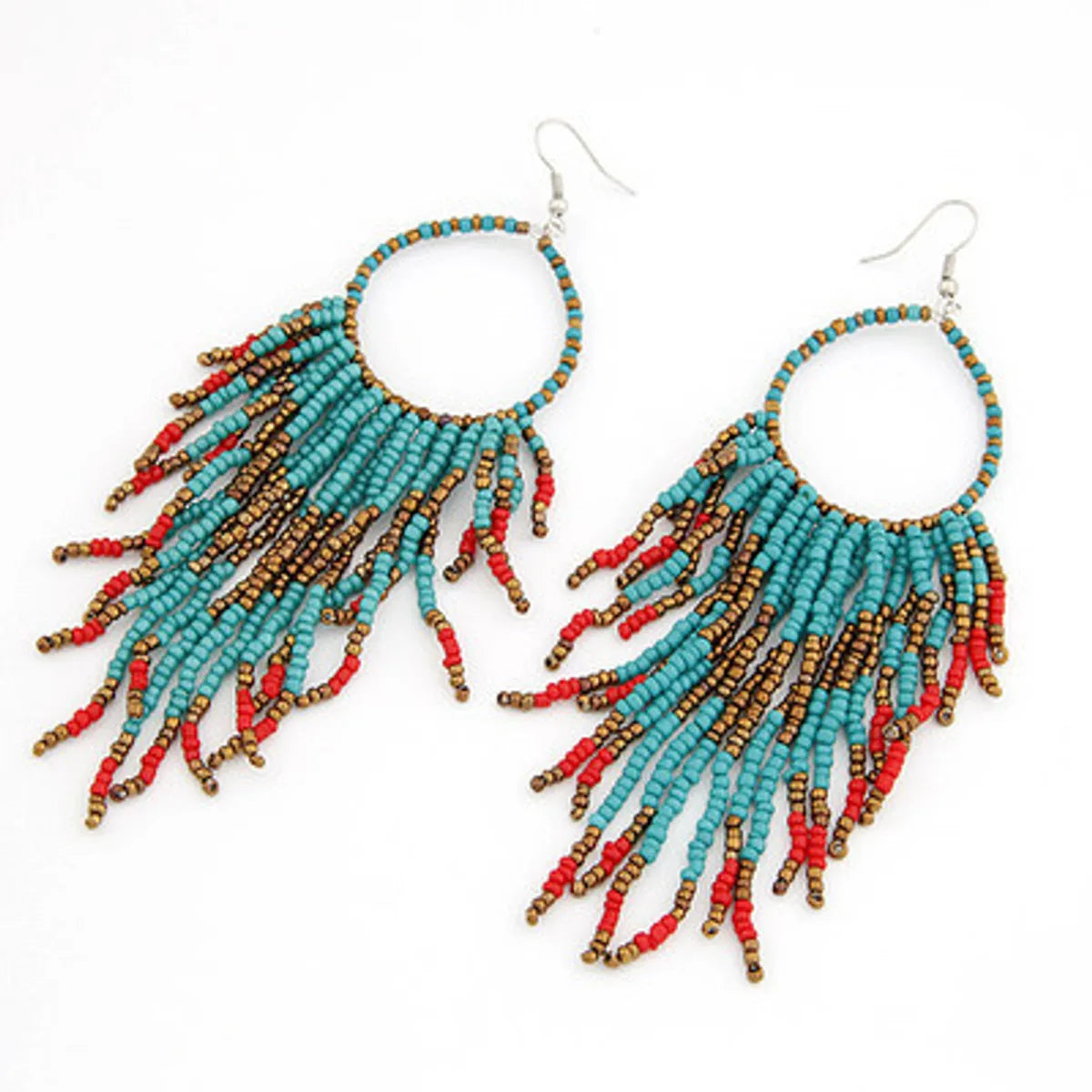 1 Pair Bohemian Classic Style Geometric Tassel Plating Alloy Seed Bead Drop Earrings